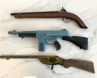 Lot 7632 Vintage Wood Metal Toy Guns Tin Litho Marx  Blue Plastic Marx