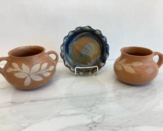 Lot 7850 Vintage E B Luck Small Baking Dish NC Pottery  Mexican Flower Bowls