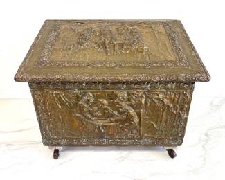 Lot 7640 Antique Brass Fireplace Kindling Box