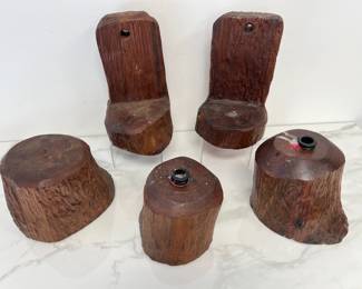 Lot 7715 Hand Carved Wooden Candle Holders Squirrel Feeders