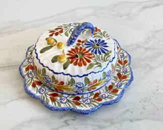 Lot 7855 French Henriot Quimper Faience Covered Cheese Dish