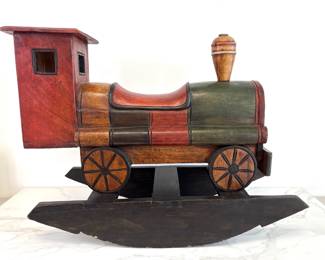 Lot 7643 Vintage Wooden Rocking Train Toy by Mandalay Box Company
