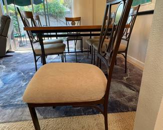 Dining room chair side view, table in the background
