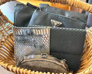 Women’s accessories: small nylon Prada purse, scarves, belts, hats; costume jewelry