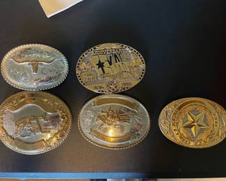1986 Texas Sesquicentennial 150th Anniversary Limited Edition Buckle, Montana Silversmith buckles, Vintage German Silver Rodeo Trophy Bronc  rider buckle, Tony Lama Vintage Buckle & Texas star buckle
