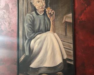 Early American Primitive Painting, the coat she is wearing looks like a confederate Uniform coat