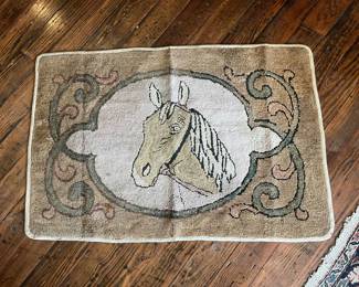 Antique Hand Made Horse Hook Rug