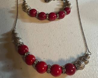 Red and Silver Necklace, Bracelet and Earrings $18.00