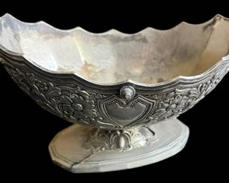 Art Nouveau Silver Plate Footed Oval Basket