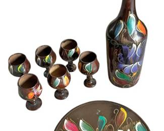 MidCentury Painted Wood Cordial Set