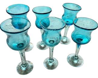 Set of Turquoise Glass Goblets