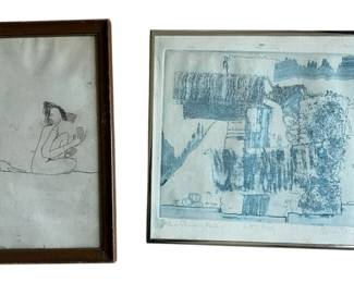 Set of Vintage Lithograph Art Drawings