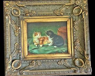Vintage Oil Painting Of Kittens