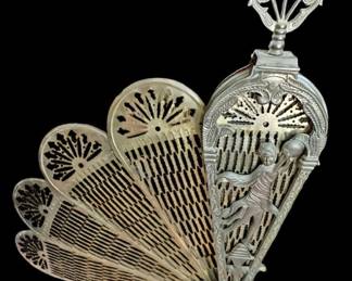 Vintage Brass Peacock Fan Fireplace Screen