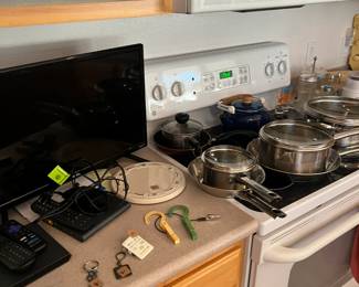 small tv, pots and pans, and more