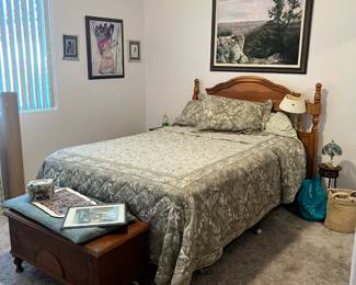Bedroom furniture, antique sewing machine, cedar chest, stained glass lamp and more