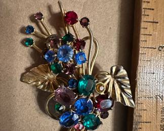 Multi Color Stone Flower Brooch $12.00