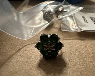 Sterling Silver Green Stone Flower Earrings $12.00