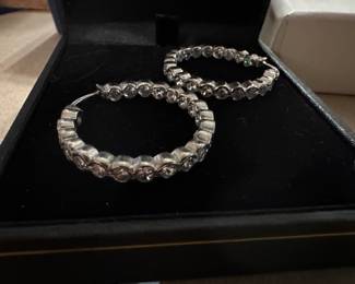 Clear Rhinestone Hoop Sterling Silver Earrings $18.00