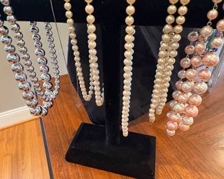 Costume pearls, sterling necklace, and graduated-bead strands 