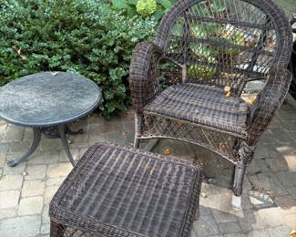 Another view of the wicker armchair and ottoman