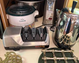 CrockPots, knife sharpener, coffee pot, can opener and more