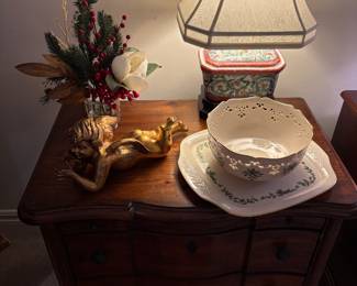 Ceramic lamp and Lenox holiday dishes