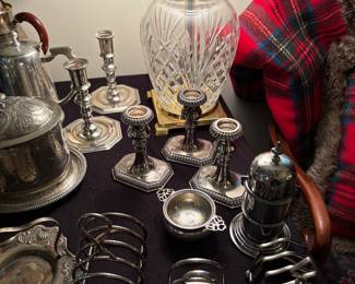 Silverplated candle holders and toast holders