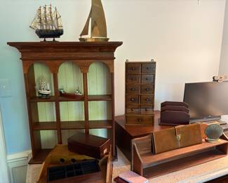 wooden desk and wall accessories