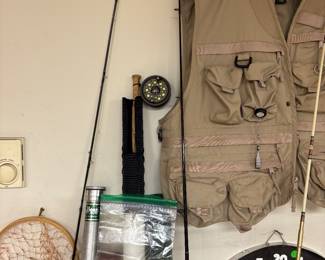 Fishing rods, reels, clothing and dart board