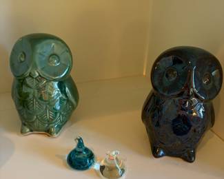 Ceramic owls and glass hershey kisses