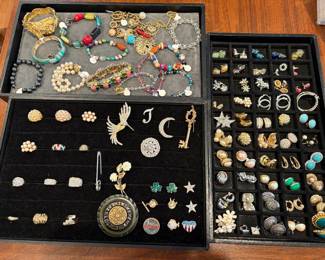 Costume Jewelry: bracelets, pins, rings, and earrings (clip and pierced) 