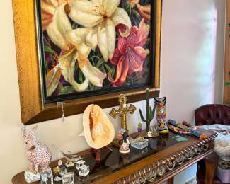 Great wall or sofa tables, shell, mexican art, crystal pieces