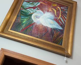 Great art in this home, large pieces above doorway