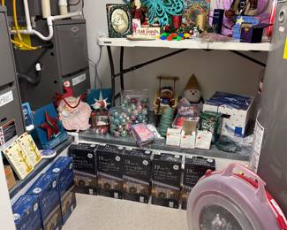 And, wow, more Christmas, lots of lights, wreath, bulbs, tree toppers