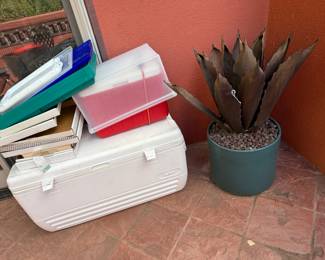 Metal plants in pots.
