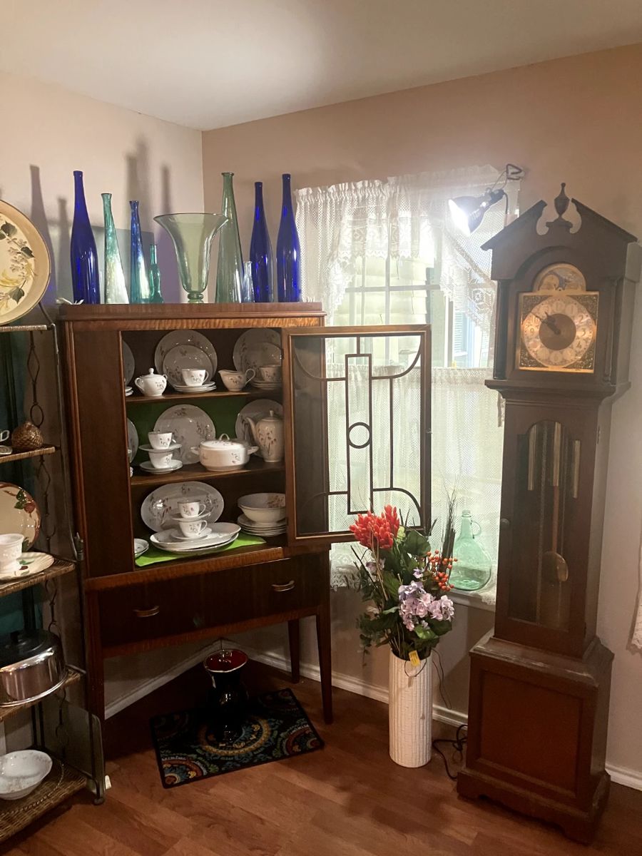 Antique Curio and Grandfather Clock