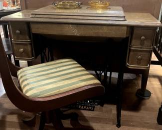 Antique Sewing Machine and Antique Chair 