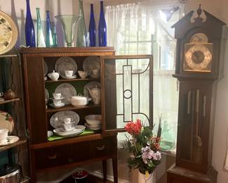 Antique Curio and Grandfather Clock