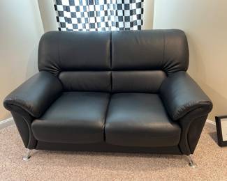 Black Leather Type Love Seat