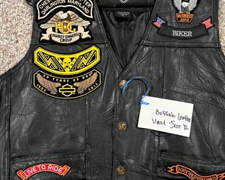  Buffalo Leather Vest w/Patches (Size XL), 