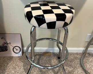 Black & White Checkered Seat Bar Stools
