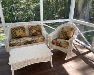 Wicker sofa, table, chair