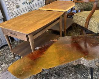 2 Lane Mid Century Tables and Mid Century Live Edge Table