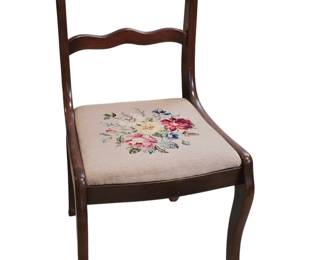 Regency Carved Cherry Wood and Needlepoint Chair