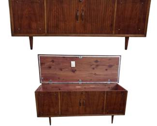MCM Walnut and Brass Lane Cedar Chest with Tapered Legs