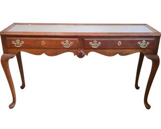 Vintage Queen Anne Mahogany Console Table with Glass Top