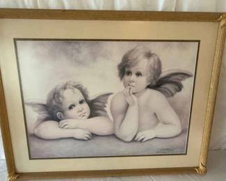 Framed Cherub Print 35 Inches X 27 Inches