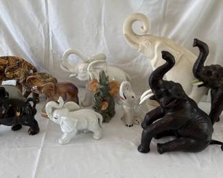 Huge Lot of Elephants Safari Print, Ceramic, And Leather