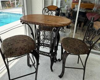 Bar Height Wine Rack Table With Three Chairs Outdoor